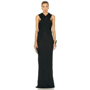 SAINT LAURENT Hooded Crepe Dress in Noir 36 New Womens Long Maxi Gown